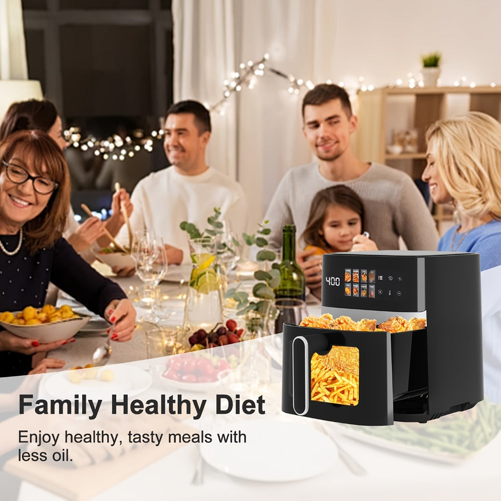 6 Quart Air Fryer with 8 Preset Functions – 6-in-1 Large Capacity Air Fryer Oven with Smart Cook Program, Stainless Steel Rack, Viewing Window & Interior Light