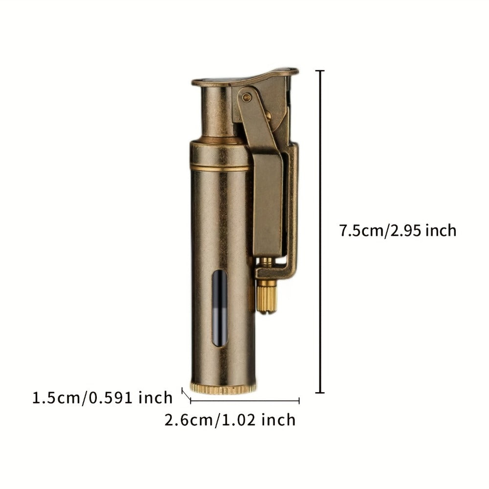 Retro Copper Kerosene Lighter – Pure Copper Vintage Flip Top One-Click Ignition Lighter, Nostalgic Personality Design, Windproof Refillable Kerosene Lighter, Unique Gift for Men Friends (Kerosene Not Included)