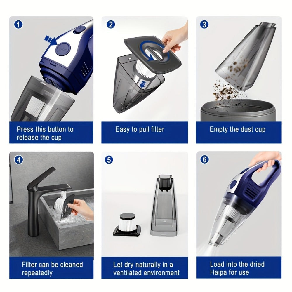 Handheld Cordless Vacuum Cleaner with Powerful Suction – Portable USB Rechargeable Mini Vacuum with Multiple Accessories for Car, Home, Office & Tight Spaces