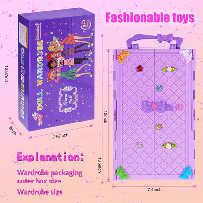 Doll Clothes & Closet Playset 91pcs for 11.5 Inch Fashion Dolls – Wardrobe with Princess Gowns, Dresses, Shoes, Handbags & Accessories, Creative Dress-Up Toy Gift Set for Girls Ages 3+