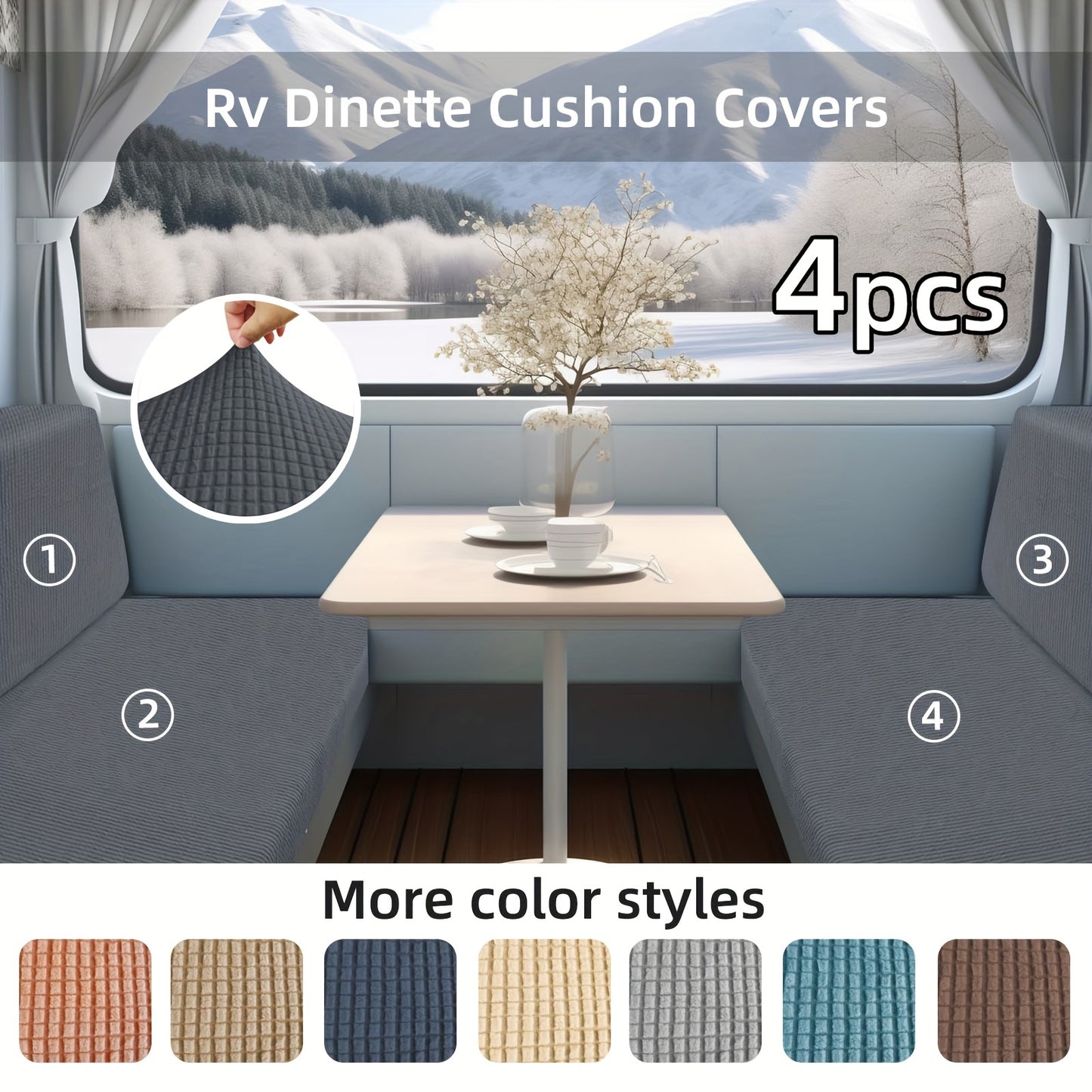 4pcs RV Dinette Cushion Covers, Stretch Jacquard RV Sofa Cushion Covers, Machine Washable, Dustproof Anti-Pet Hair RV Backrest Seat Cover Sofa Slipcovers for Booth Seats RV Camper Van Car Bench Protective Decor, Without Battery