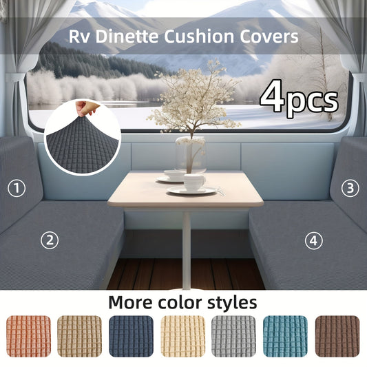 4pcs RV Dinette Cushion Covers, Stretch Jacquard RV Sofa Cushion Covers, Machine Washable, Dustproof Anti-Pet Hair RV Backrest Seat Cover Sofa Slipcovers for Booth Seats RV Camper Van Car Bench Protective Decor, Without Battery
