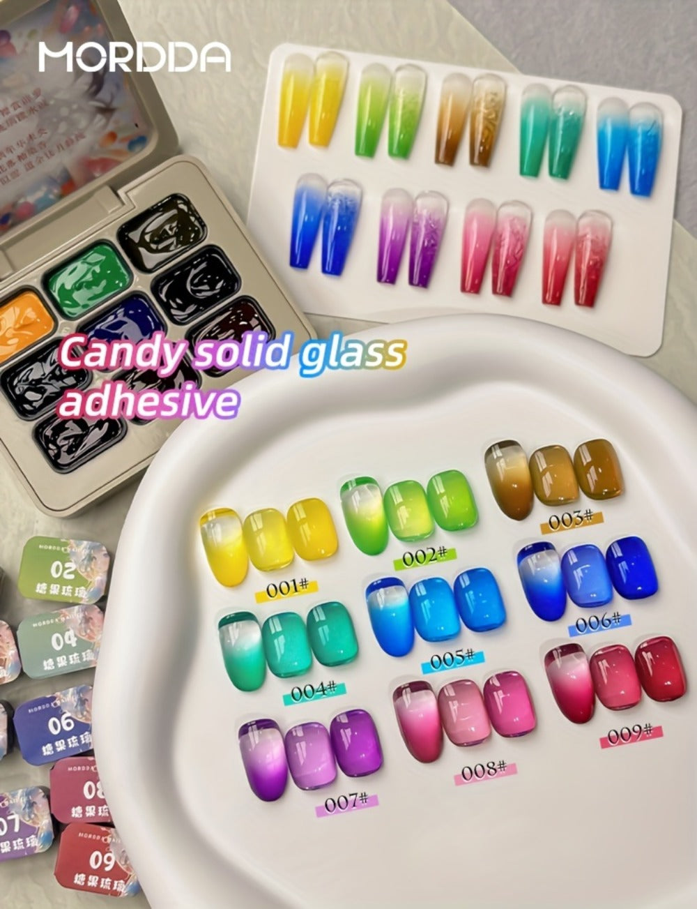 Candy Glass Gel Nail Polish Set 9 Colors Gradient Effect — Fall Winter Shades Translucent Glass-Like Finish Long-Lasting Durable Nail Art for Salon & Home Manicure Gift Women