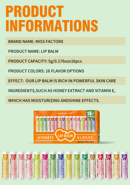 Flavored Lip Balm Set 16 Pack – Assorted Scented Moisturizing Lip Balms for Long-Lasting Hydration & Natural Shine | Bulk Lip Care Kit for Dry Lips | Gift Set for Women, Girls & Teens, All Skin Types
