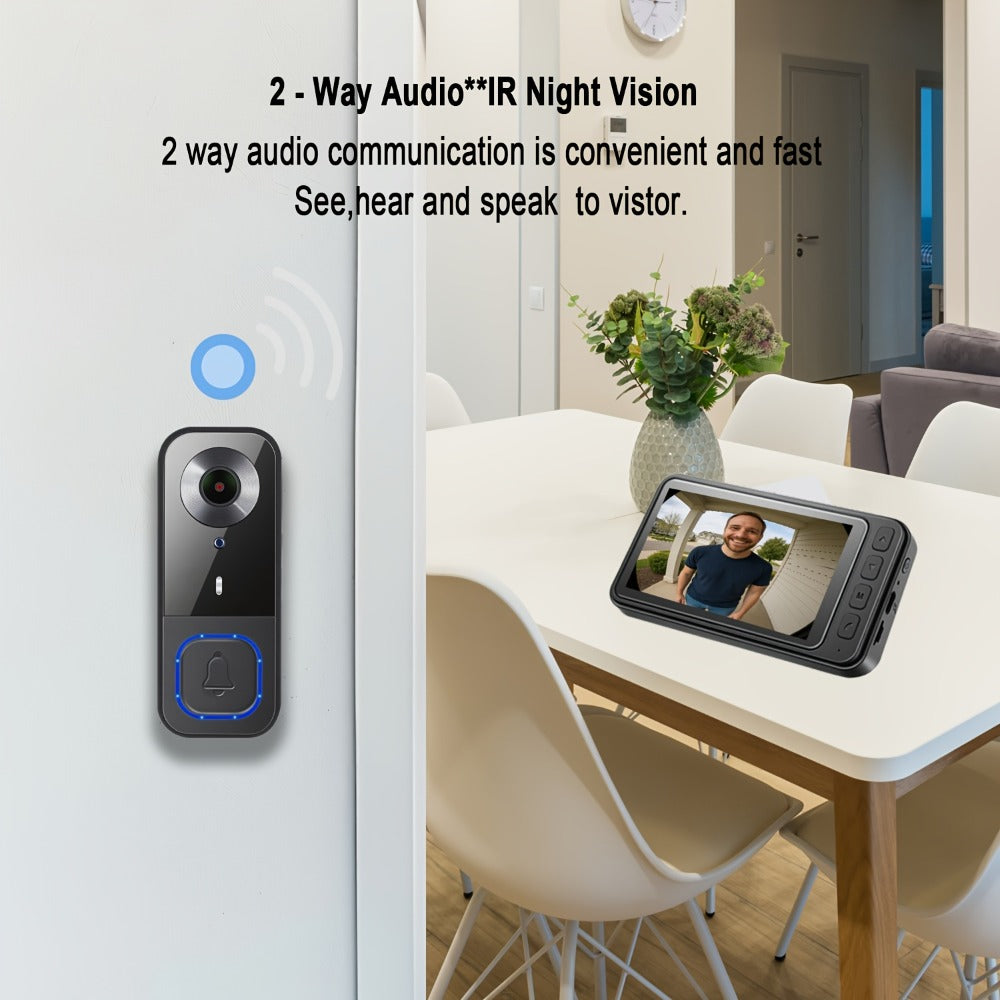 Video Doorbell Camera 1080P HD Wireless with Night Vision, Motion Detection, Two-Way Audio, Indoor Chime & Cloud Storage – 5200mAh Battery, 166° Wide Angle, 2.4GHz WiFi Smart Door Camera