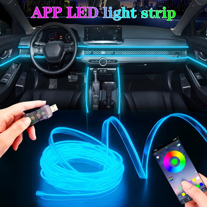 Car Interior LED Strip Lights App Control Dreamcolor Dynamic 114" Fiber Optic Ambient Lighting Kit for Center Console Door Decoration, Music Sync USB Power, 4pcs 6-in-1 10-in-1 Options