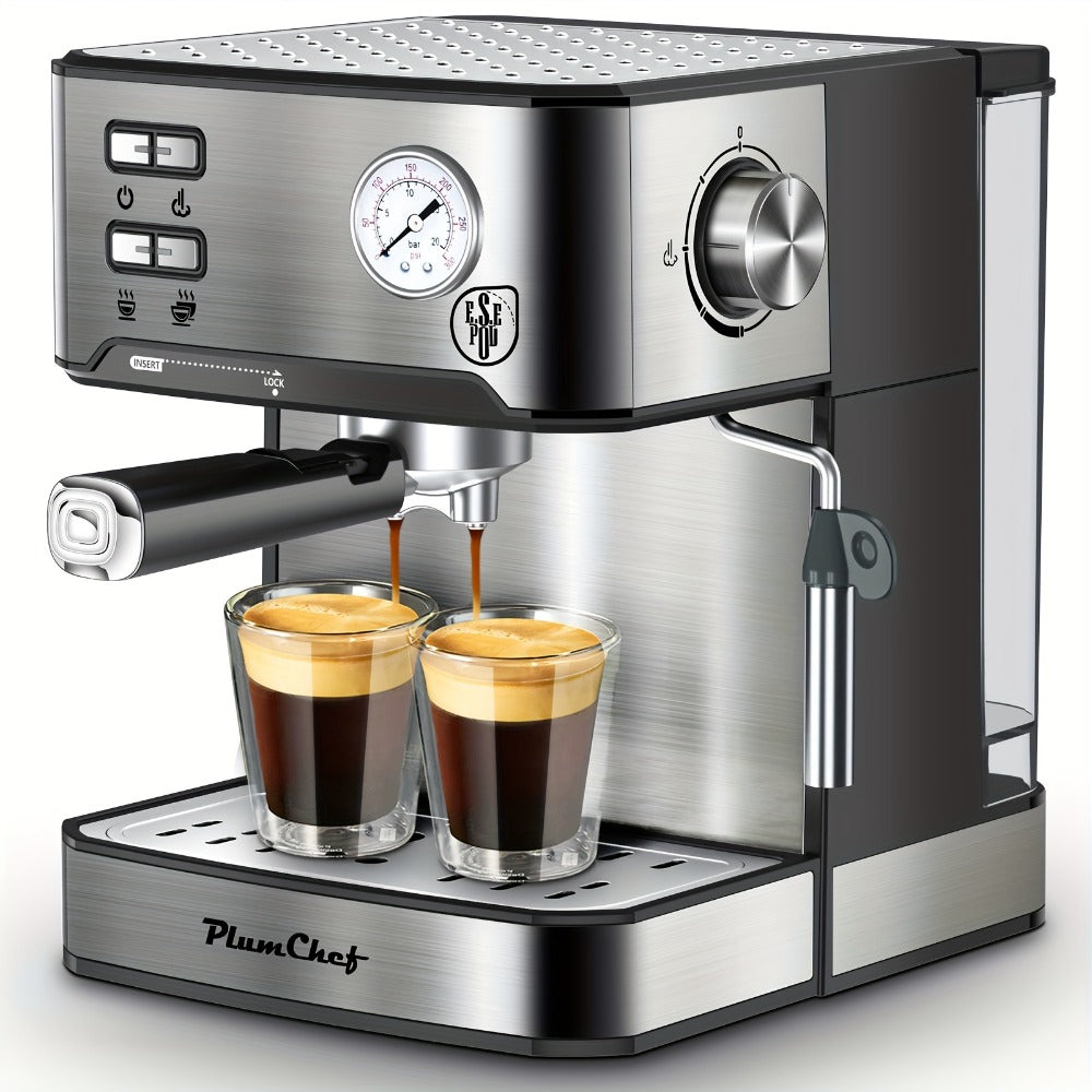 Espresso Machine Stainless Steel – Dual-Brew Coffee Maker with 54.1oz Water Tank, High-Pressure Steam Wand, ESE Pod & Ground Coffee Compatible, 1 & 2 Cup Brewing, Overpressure Protection for Home Barista