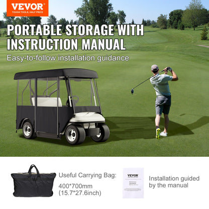 Golf Cart Enclosure 4-Person 300D Waterproof Driving Cover 4-Sided with Transparent PVC Windows Zippered Doors UV-Resistant All-Weather Golf Cart Rain Cover Fits 86 Inch Carts