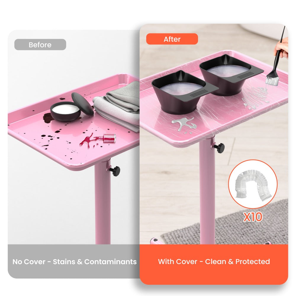 Salon Rolling Trolley Cart Adjustable Height with 10 Disposable Covers Mobile Utility Tray for Spa Tattoo Hairstylist Nail Salon Fits Trays up to 27.5 Inch Gold Pink