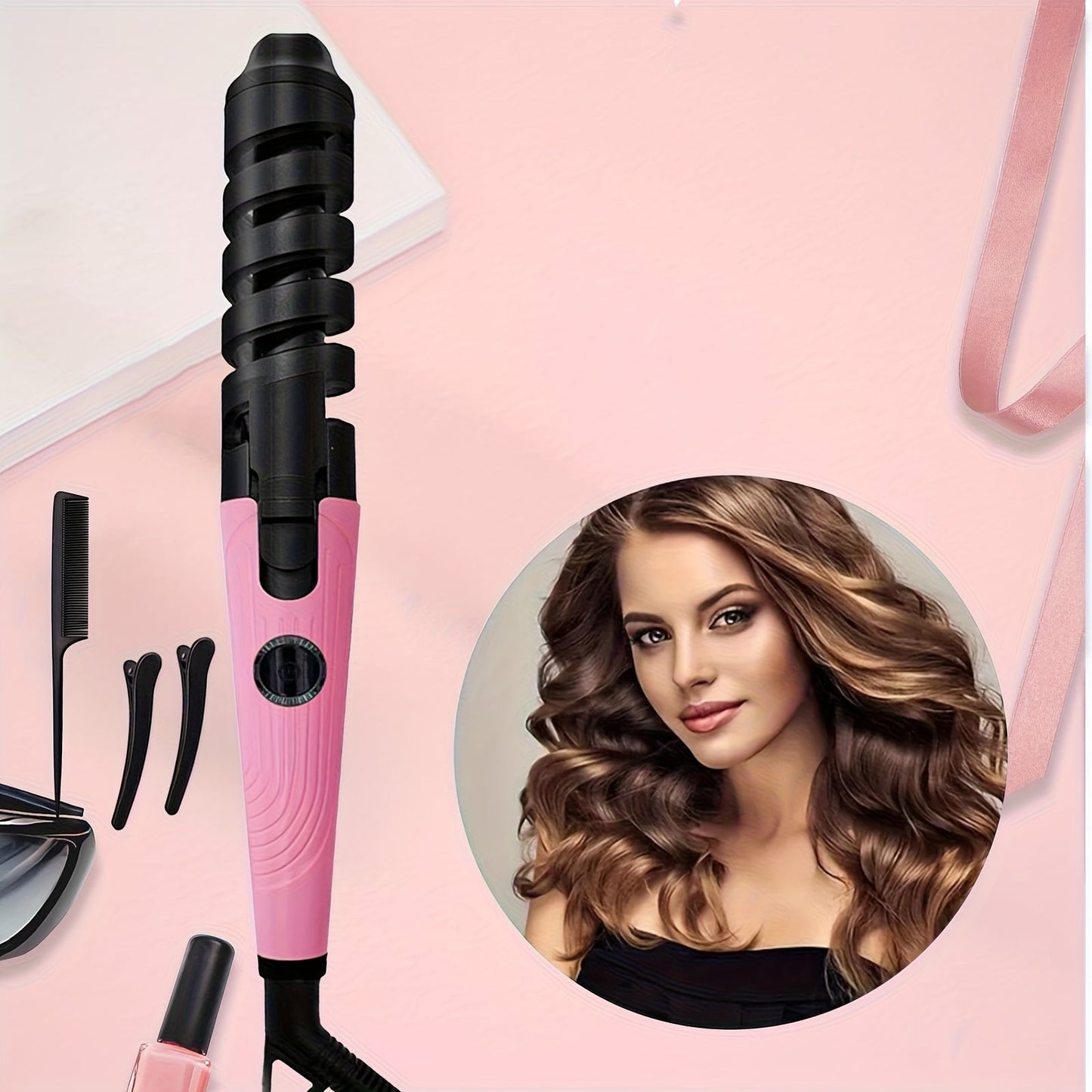 Automatic Spiral Curling Iron – Anti-Scald Fast Heating Curler for Long & Short Hair, Portable Rotating Barrel, Women Gift
