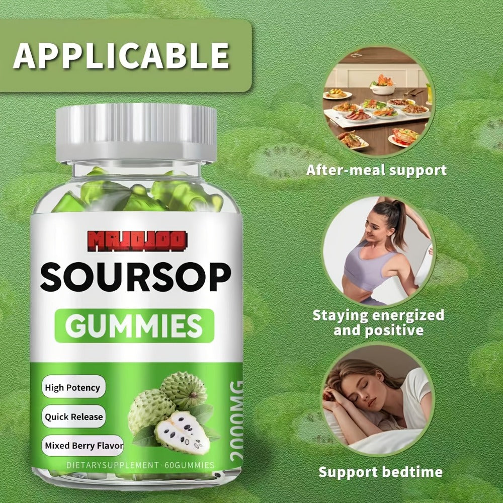 Soursop Graviola Gummies 2000mg – 60 Count Antioxidant Supplement for Men & Women, Supports Digestion & Immune Health, Natural Graviola Extract Chewable Wellness Gummies