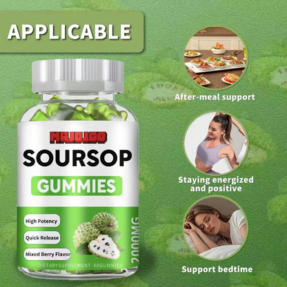 Soursop Graviola Gummies 2000mg – 60 Count Antioxidant Supplement for Men & Women, Supports Digestion & Immune Health, Natural Graviola Extract Chewable Wellness Gummies