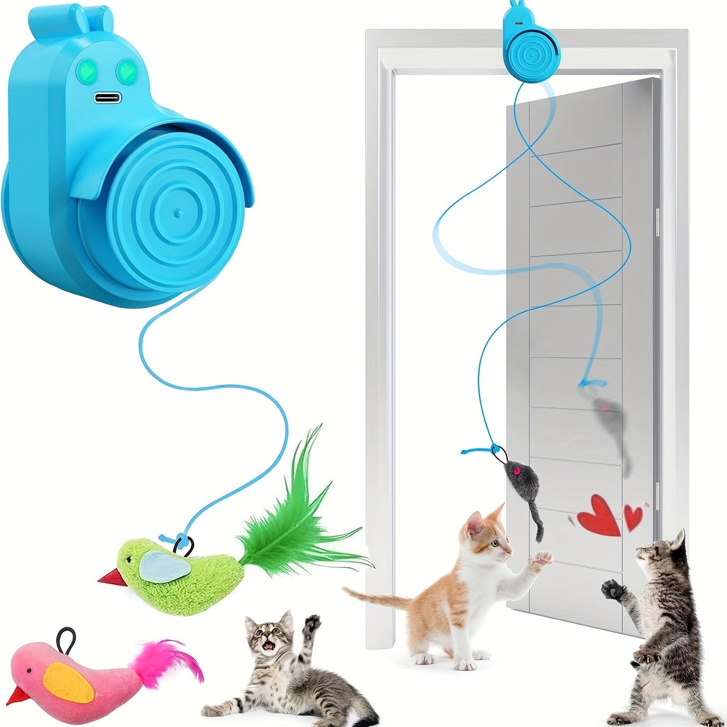 Interactive Cat Toy Electric Flying Bird Feather – Automatic Stick-On Hanging Toy for Indoor Cats & Kittens, Self-Play Enrichment Toy for Bored Cats, 3 Colors