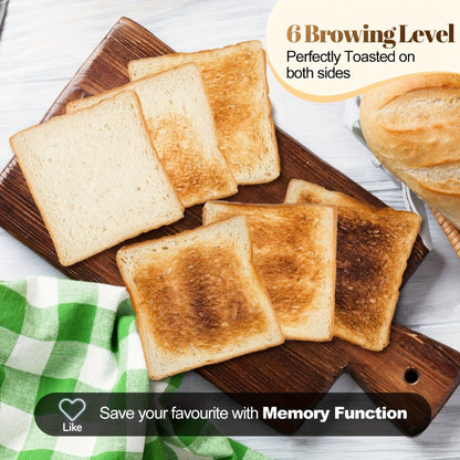 4 Slice Toaster with Touch Screen Control, 1.5" Wide Long Slots, 6 Browning Levels & 6 Bread Types – Digital Timer, Memory Function, Defrost & Reheat for Family Breakfast, White & Black