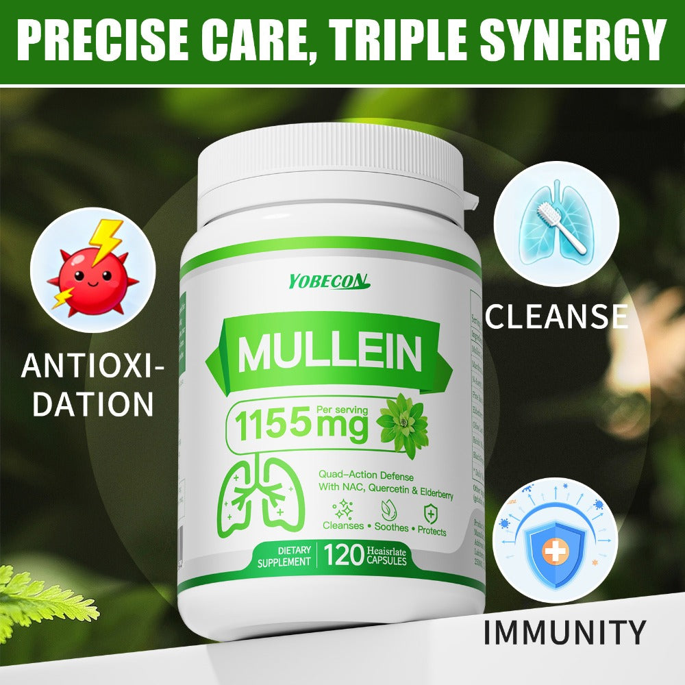 Mullein Lung Cleanse Capsules with NAC 45000mg – Mucus Removal, Dry Cough Relief & Respiratory Support Supplement for Women & Men, Seasonal & Year-Round Immune Health