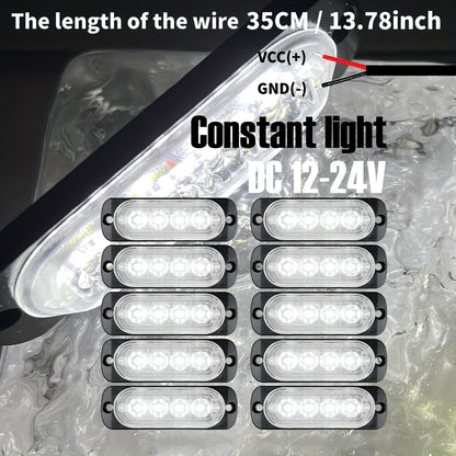 Set of 10 Upgraded Universal LED Lights for Trucks And Cars, Available in Amber, Red, And White Colors, Suitable for 12V-24V Systems, Without Battery