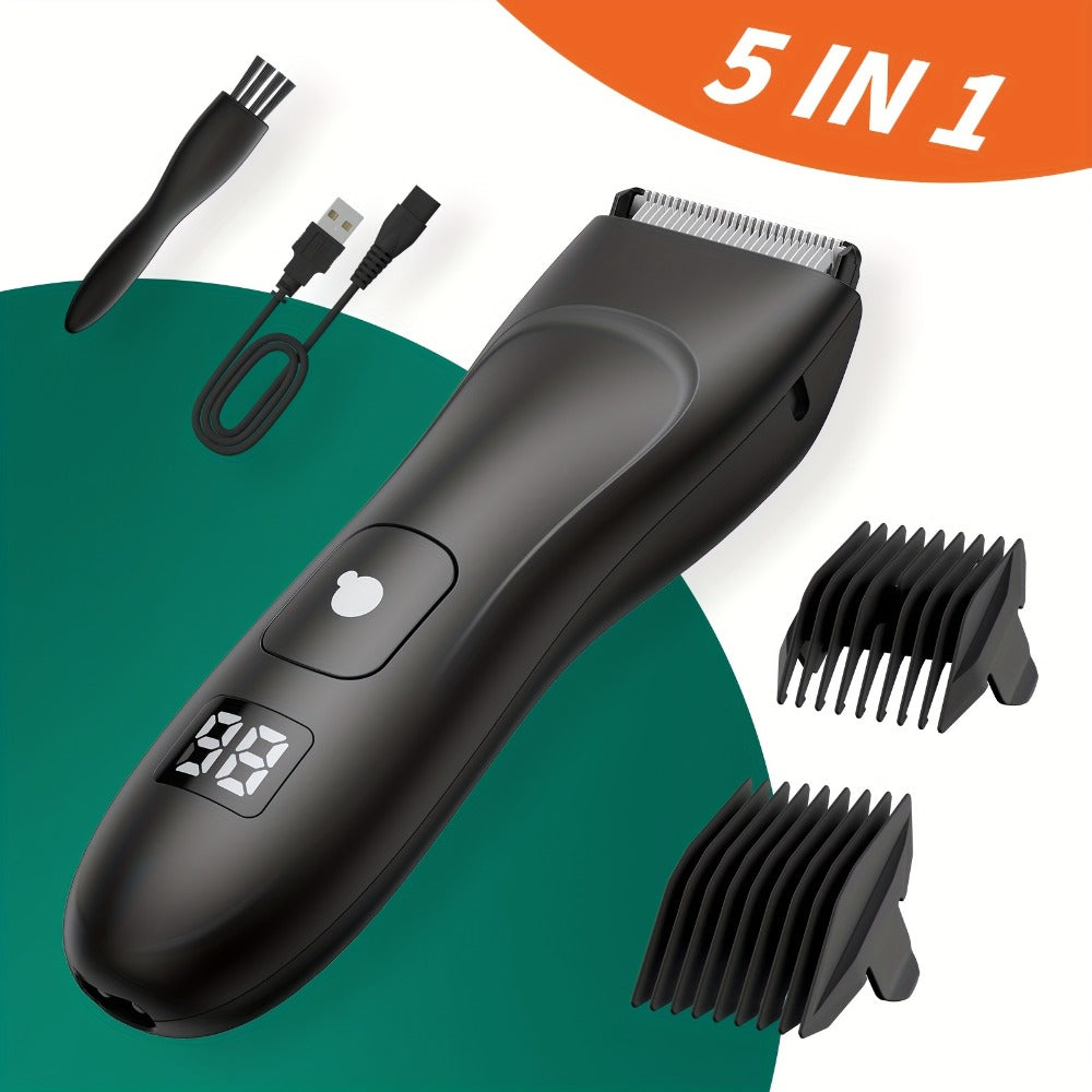 Groin Trimmer Men IPX7 Waterproof Ceramic Blade Electric Body Shaver – LCD Battery Display & Replaceable Head, Wet Dry Safe Ball Trimmer Grooming Kit for Sensitive Areas Pubic Hair Manscaping