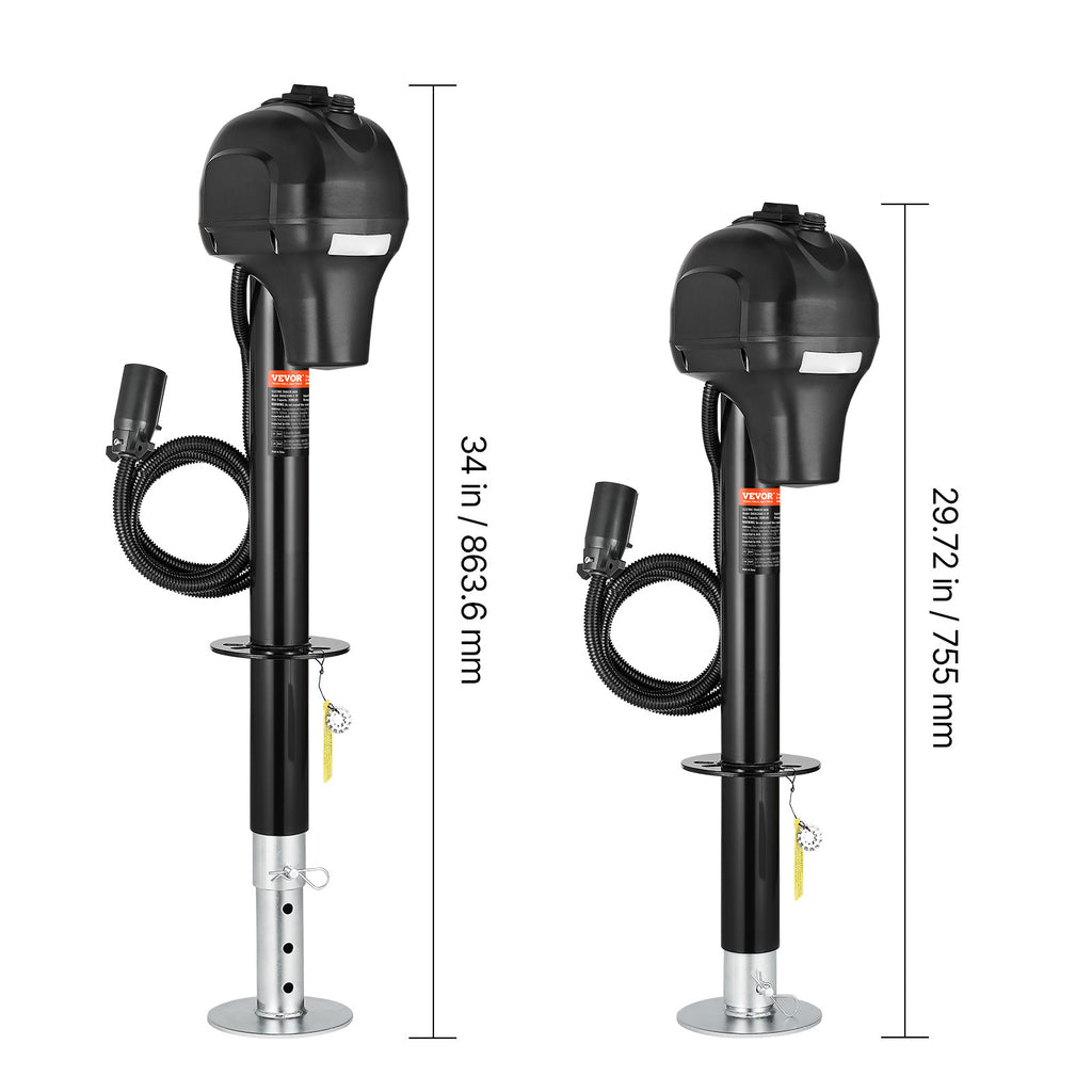 VEVOR Electric Trailer Jack 3500 lbs / 5000 lbs Power Tongue Jack for RV Trailer & Camper Black With a 7-pin Trailer Connector / With Remote Control