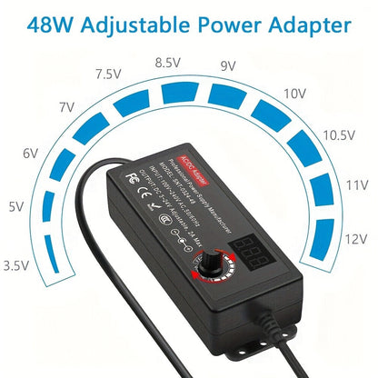 AC to DC Power Adapter 48W Adjustable 4-24V - LCD Voltage Display, Knob Control, 15 Interchangeable Tips & Polarity Converter, Overvoltage & Short Circuit Protection, 100-240V Universal Input