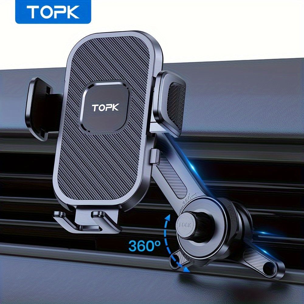 TOPK D38T Car Phone Holder with Extended Arm & 3-Point Support, Adjustable Dashboard Mount with Extendable Metal Hook, Durable ABS Material for Secure Hands-Free Car Use