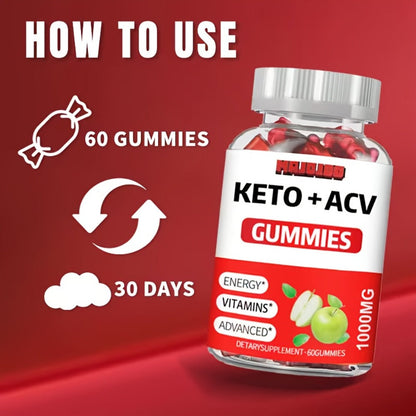 Apple Cider Vinegar Gummies with Pomegranate, Beet Juice & B12 — Vegan Keto ACV Gummies for Weight Management, Gut Health & Natural Energy | Vitamins B & C, Gluten-Free Supplement for Men & Women | 60 Gummies | 1, 2 or 3 Pack