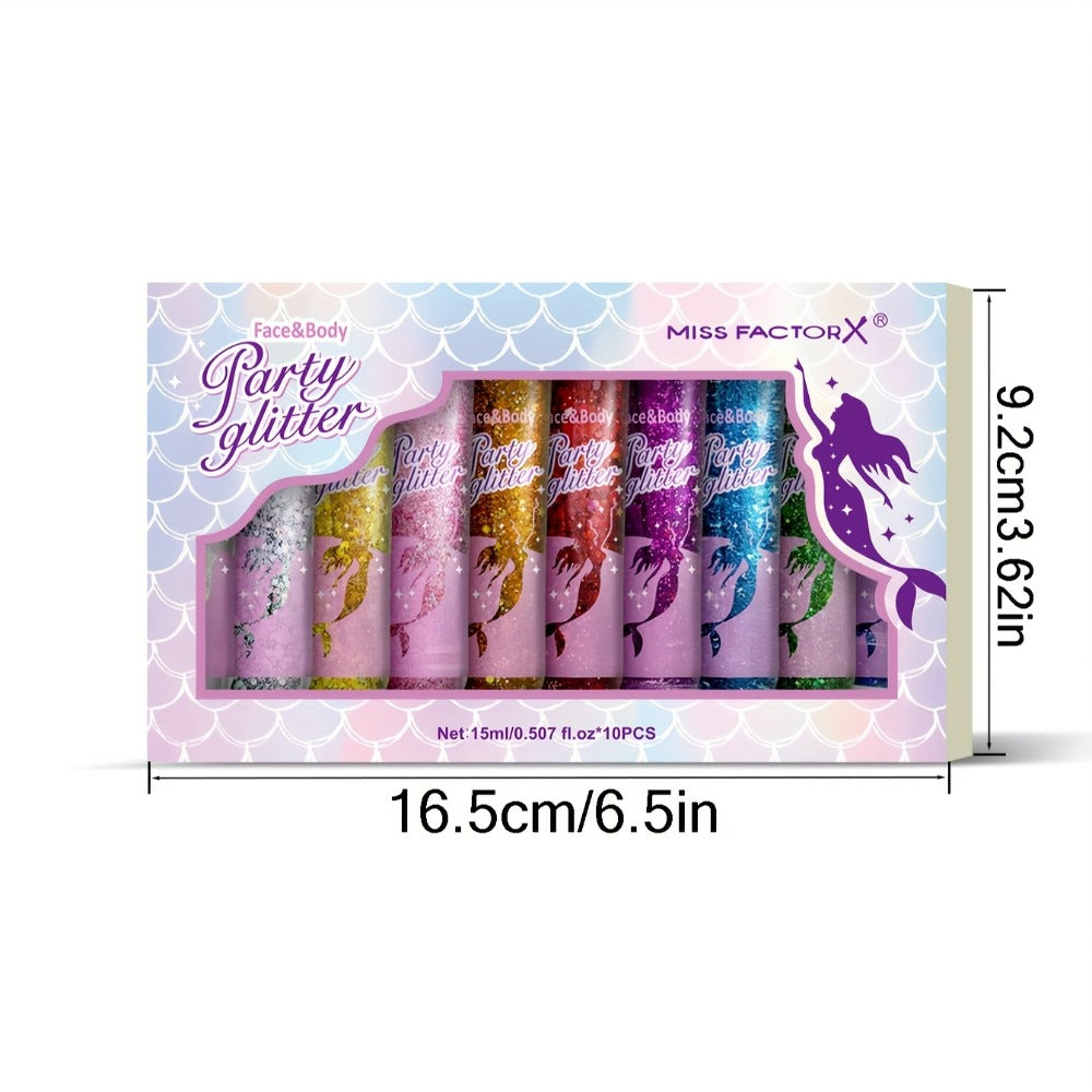 Holographic Glitter Gel Set 10 Colors Cosmetic Grade Face Body Makeup - Festival Rave Cosplay Anime Halloween Party Shimmer Skin Safe Easy Apply Remove