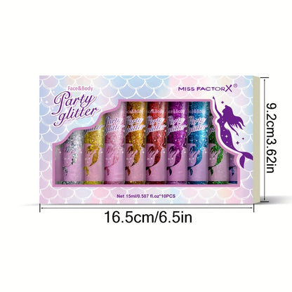 Holographic Glitter Gel Set 10 Colors Cosmetic Grade Face Body Makeup - Festival Rave Cosplay Anime Halloween Party Shimmer Skin Safe Easy Apply Remove
