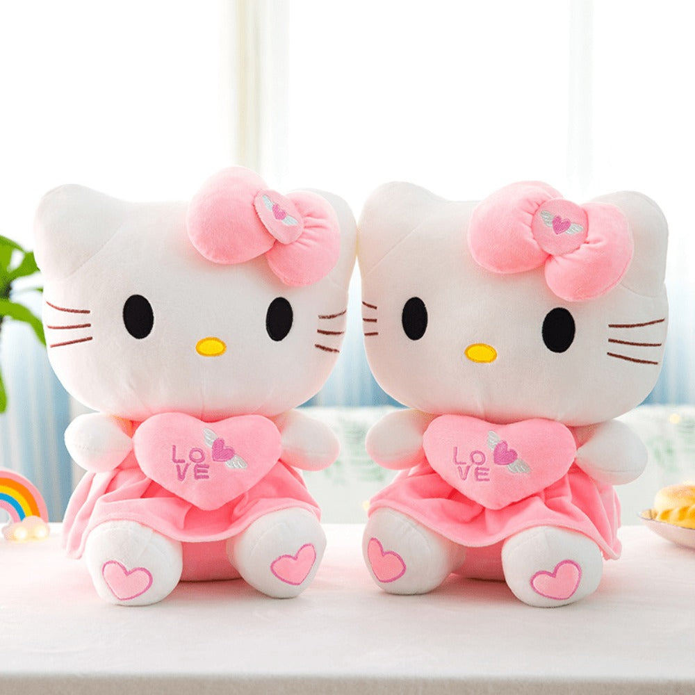 Hello Kitty Stuffed Animal Plush Doll Officially Licensed Sanrio – Pink White KT Cat Soft Cuddly Plush with Hugging Heart, Kawaii Collectible Gift for Girls Kids Teens Fans, Birthday Christmas Valentine
