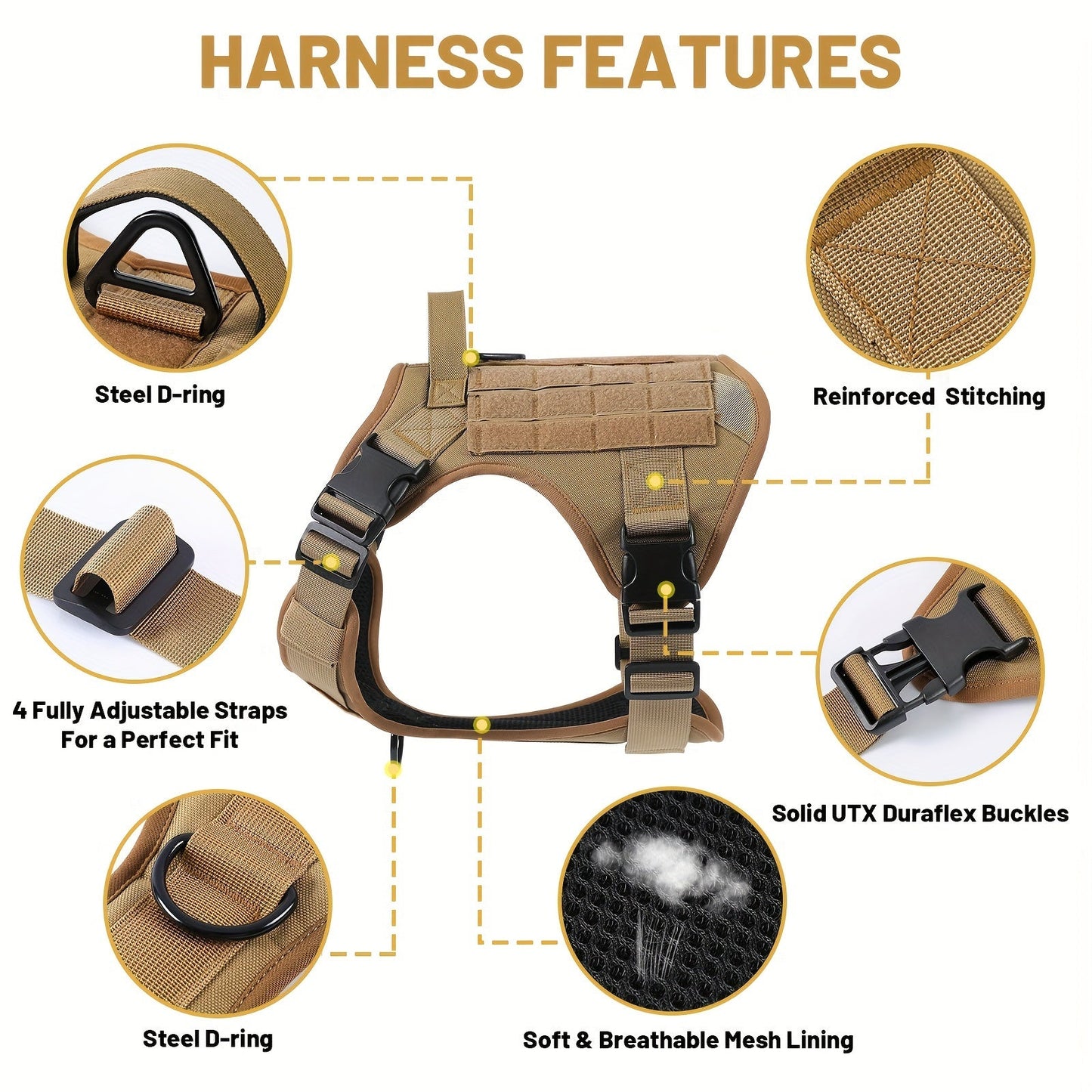 Dog Tactical Harness No-Pull Chest Vest with Handle – Adjustable Military Style Pet Harness for Small Medium Large Dogs