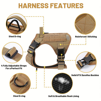 Dog Tactical Harness No-Pull Chest Vest with Handle – Adjustable Military Style Pet Harness for Small Medium Large Dogs