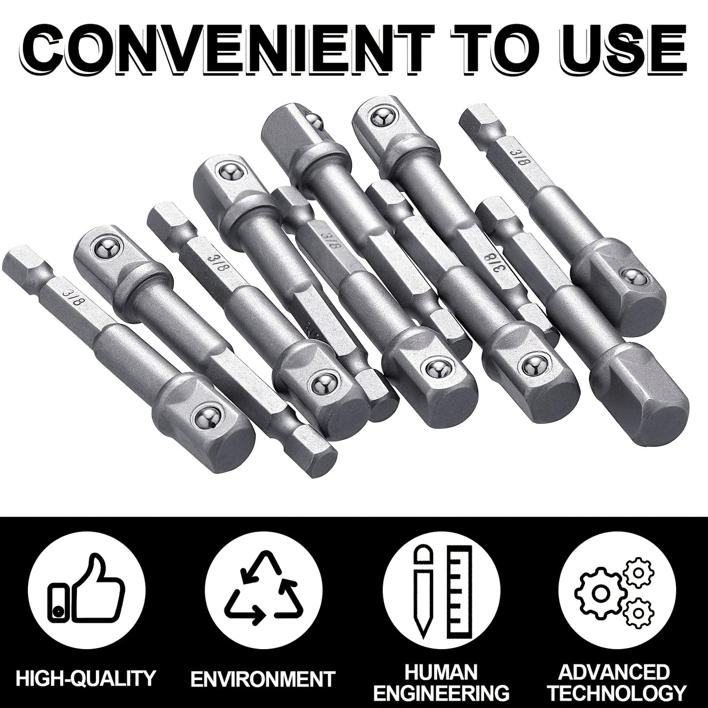 Impact Socket Adapter Set 1/2 3/8 1/4 Inch - Hex Shank to Square Drive Bit Adapter for Impact Driver & Drill, Automotive DIY Tool Extension