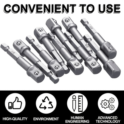Impact Socket Adapter Set 1/2 3/8 1/4 Inch - Hex Shank to Square Drive Bit Adapter for Impact Driver & Drill, Automotive DIY Tool Extension