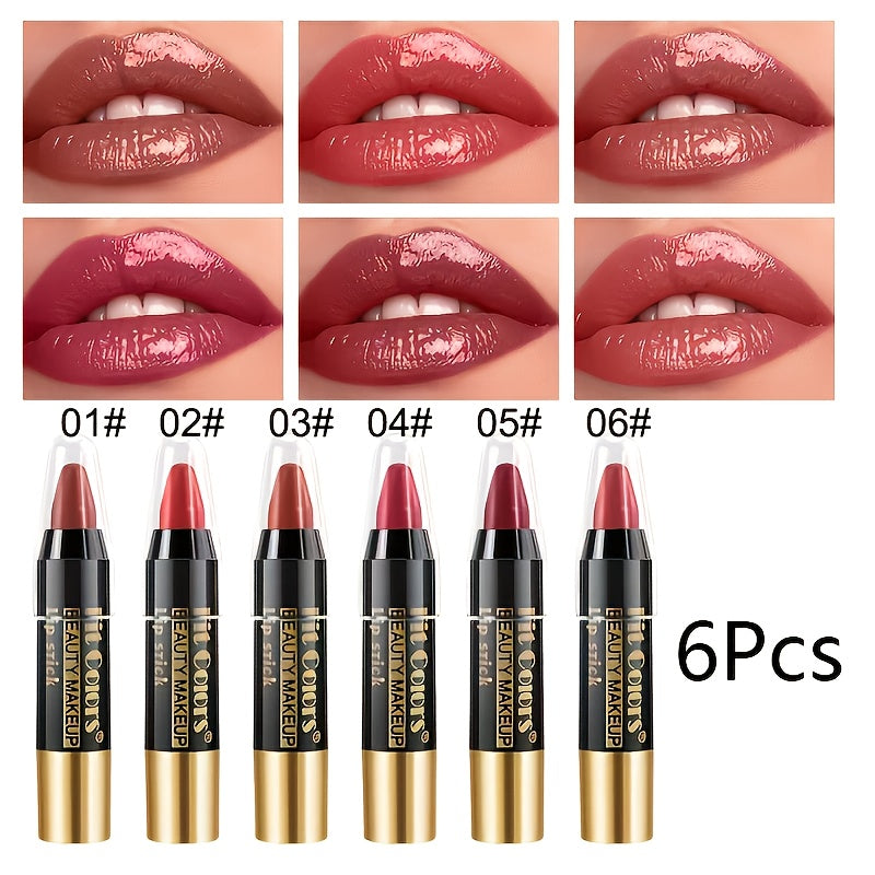 Glossy Crayon Lipstick Set 6 Pack Moisturizing Long-Lasting Nourishing Lip Color – Easy Apply Lip Crayon for Women Girls All Skin Types Versatile Shades Everyday Date Night
