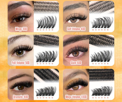 708Pcs Mixed Density Lash Clusters Kit 8-16mm 30D-100D Mega Volume with Glue Tweezers & Brush – Soft Reusable DIY Cluster Lashes for Natural to Dramatic Salon-Style Eye Makeup at Home