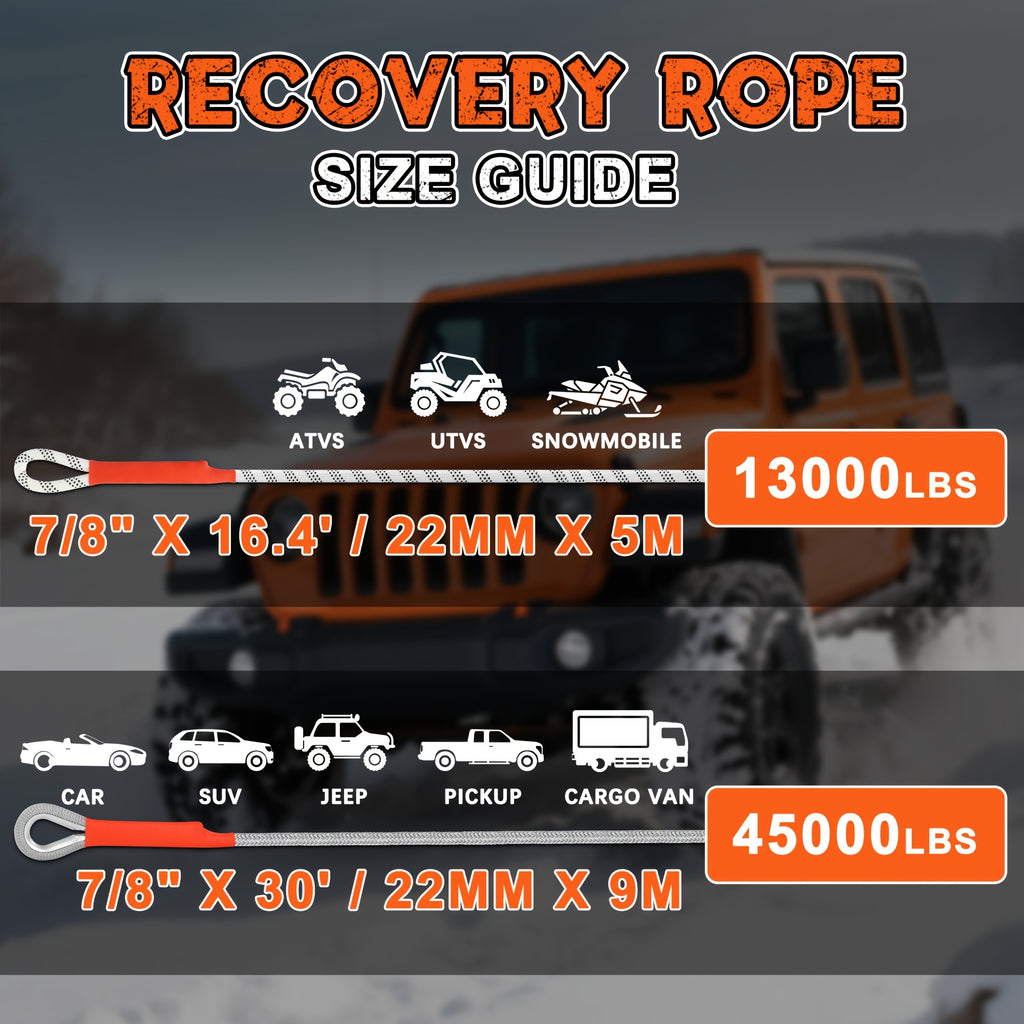 Heavy Duty Recovery Tow Rope, 45000/13000 LBS Break Strength, 30'/16.4'(L), Emergency Tow Rope for Truck Jeep ATV & More, Towing Strap with 2pcs D Ring Shackles, Reflective Safety Flag, Storage Bag