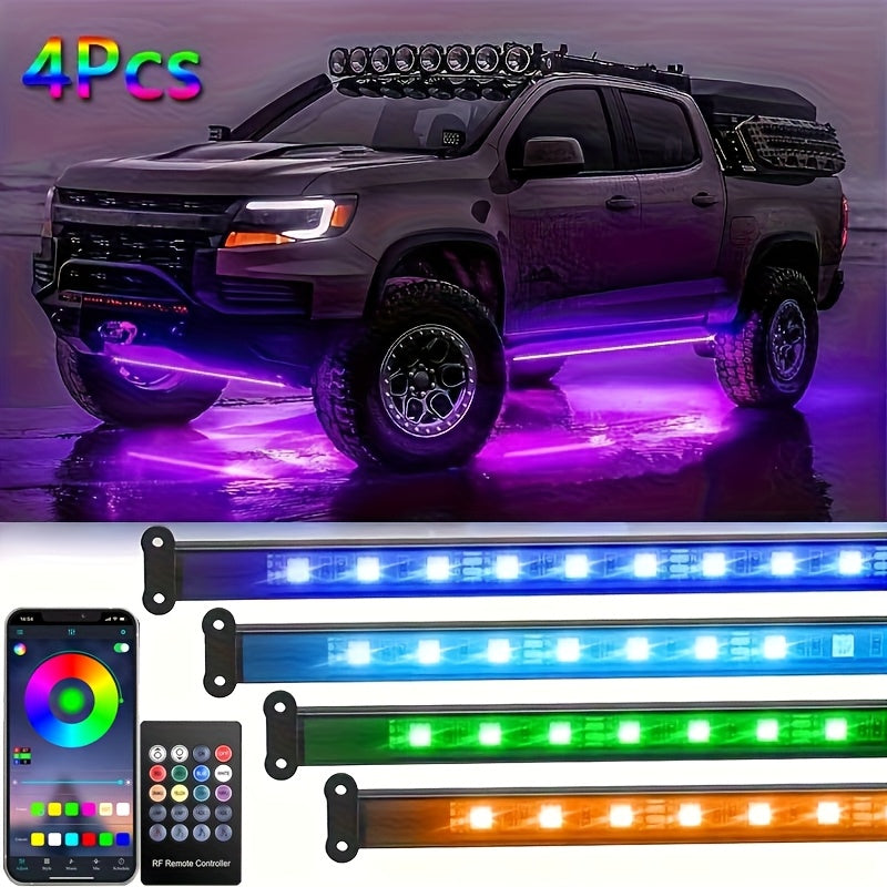 4-Car RGB 8-Color Sound Music Feature And Wireless Remote Control Underbody Light Bar for Car SUV Truck Application Control Music Mode Car Underlight Bar, Underglow LED Light Kit, Without Battery