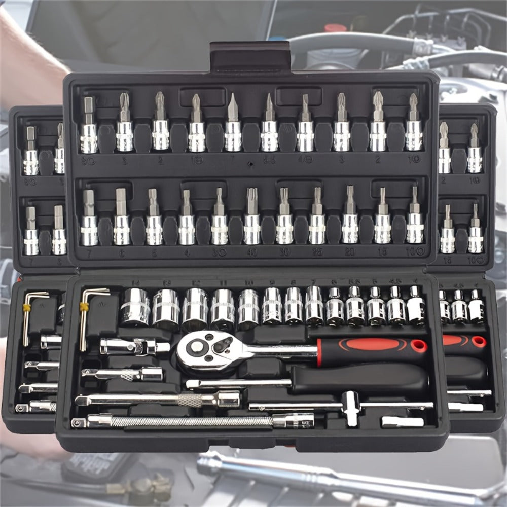 Automotive Socket Repair Tool Kit 45 / 898-Piece – 1/2-Inch & 1/4-Inch Drive Socket Set for Car Repair & Home Projects, Complete Mechanic Tool Kit, Perfect Gift for Men
