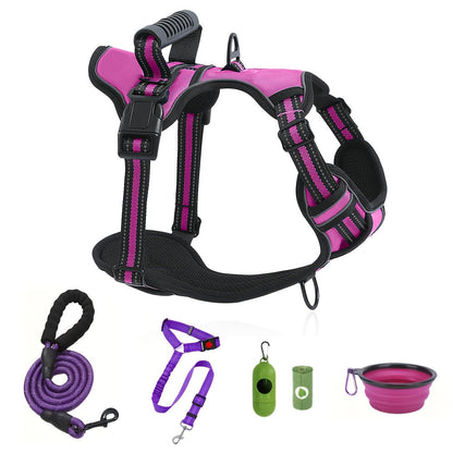 Dog Harness and Leash Set No-Pull Reflective Adjustable Oxford Vest with 2 Leash Clips Easy Control Handle for Small Medium Large Dogs XS-XL 5 Colors