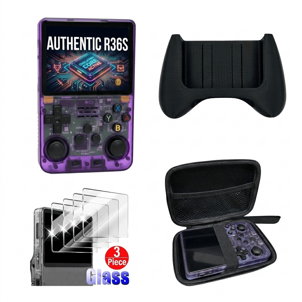 R36S Retro Handheld Game Console ArkOS 3.5" IPS Screen 64GB 128GB – Portable Emulator Gaming Device USB-C 10Hr Battery, Black White Purple, Classic Retro Gaming Gift for Kids Adults