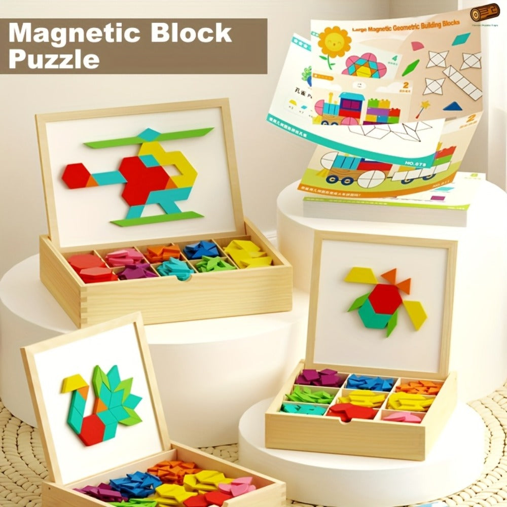 Magnetic Wooden Puzzle Board for Kids – 128/180/220/280 PCS Geometric Shape Recognition & Logical Thinking Toy, STEM Montessori Educational Gift for Boys & Girls Ages 3 4 5 6 7 8