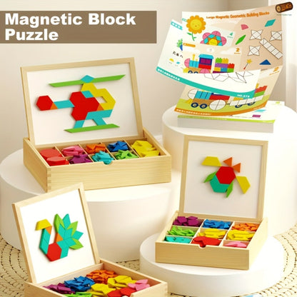 Magnetic Wooden Puzzle Board for Kids – 128/180/220/280 PCS Geometric Shape Recognition & Logical Thinking Toy, STEM Montessori Educational Gift for Boys & Girls Ages 3 4 5 6 7 8