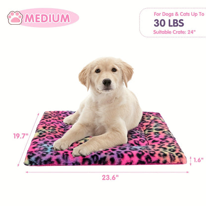 Reversible Plush Pet Mat Leopard Print Fleece Soft Warm Dog Cat Bed Pad Anti-Slip Machine Washable for Crate Car Sofa Floor Small Medium Large Breeds S M