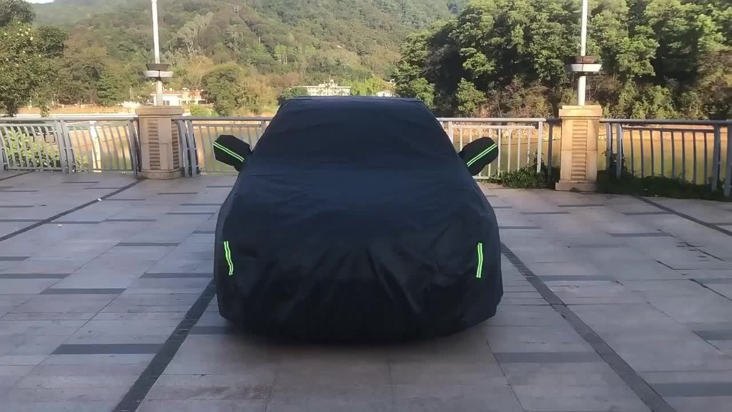 210T 6-Layer Full Car Cover for SUV & Sedan - All Weather Waterproof, UV, Snow & Dust Proof with Reflective Strips - XL & XXL Black