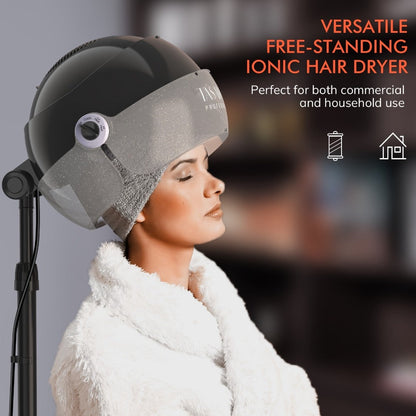 Hooded Hair Dryer 1875W Ionic Standing Bonnet Dryer on Wheels — 3 Heat Settings, Height Adjustable 30–55", 9ft Cord, Hands-Free Sit-Under Salon Dryer for Natural Hair, Deep Conditioning & Roller Sets