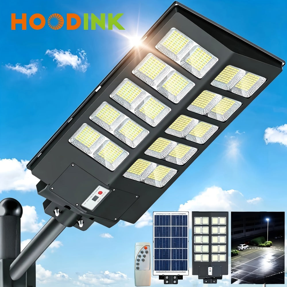 Solar Street Lights Outdoor 800 LED IP54 Waterproof with Motion Sensor – 6500K Dusk to Dawn Flood Light, Remote Control, Adjustable Brightness & Timer for Parking Lot Yard Garage Driveway Rural Area