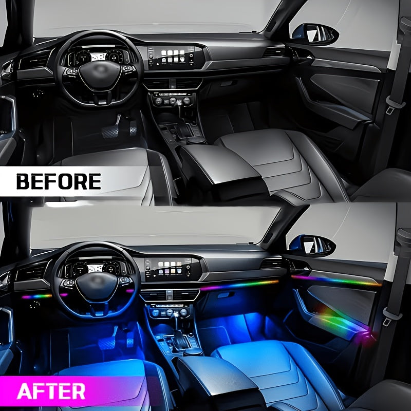 4pcs RGB LED Car Lights, 48 LEDs Interior Car Lights With Smart App Control, Multicolor Music Car Strip Light, Under Dash Lighting Kit For Car Truck SUV, Without Battery