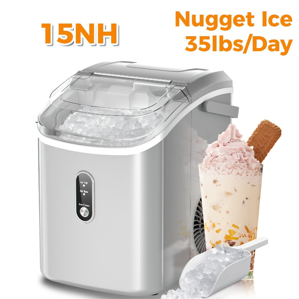 Ice Maker Machine – Nugget Ice & Bullet Ice Countertop, 26-35 Lbs Daily, One-Button Operation, Self-Cleaning, Portable Ice Maker with Ice Scoop for Home, Kitchen & Office