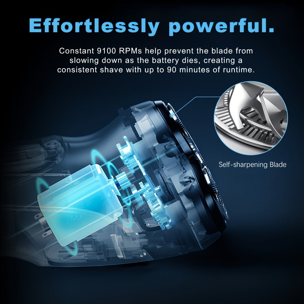 Electric Rotary Shaver for Men – USB Rechargeable Waterproof Cordless with Pop-Up Trimmer, 1-Hour Fast Charge, Stainless Steel Blades, Wet Dry Close Shave, Grooming Gift for Dad Husband Boyfriend