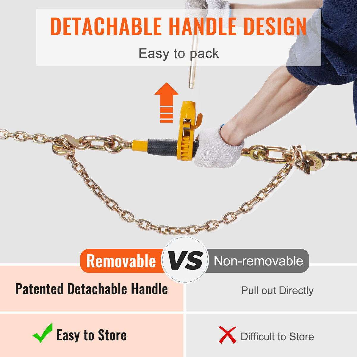VEVOR Ratchet Chain Binder, 5/16"-3/8" Heavy Duty Load Binders, with G80 Hooks 7,100 lbs Secure Load Limit, Labor-saving Anti-skid Handle, Tie Down Hauling Chain Binders for Flatbed Truck Trailer, 4 P