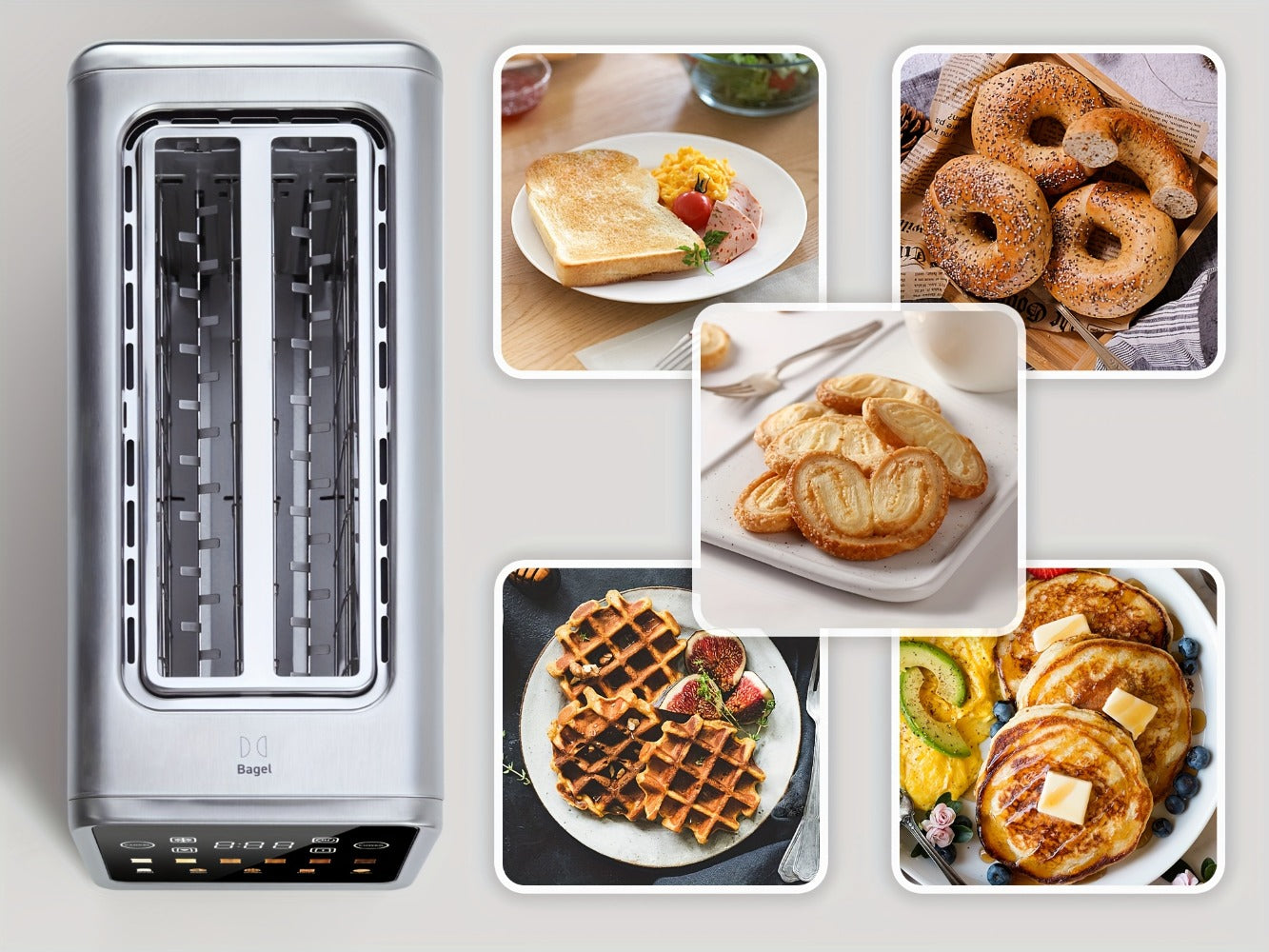 4-Slice Toaster Long Slot Stainless Steel – Touch Screen LED Display, 1.5" Wide Slots, Countdown Timer, Memory Function, Dual Control, 6 Shade Settings